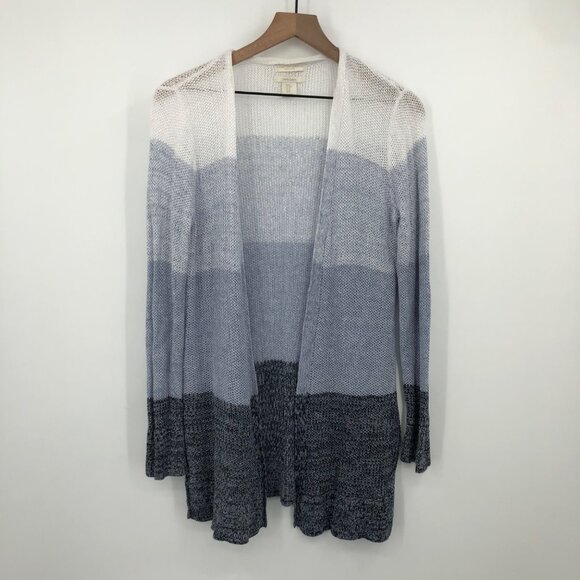 Christian Siriano Linen Cardigan Women Medium Blue Ombré Color Block Loose Knit - Picture 1 of 7